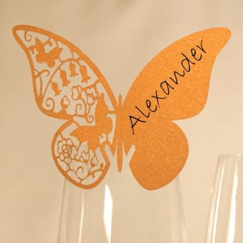 10 Platzkarten "Schmetterling" ans Glas in Gold